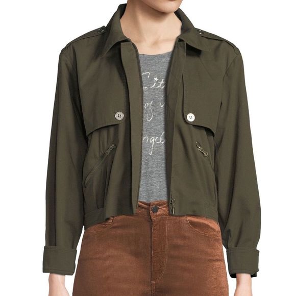 PAIGE Aubree Cropped ZIP-Front Green Jacket L NWT - Picture 2 of 11